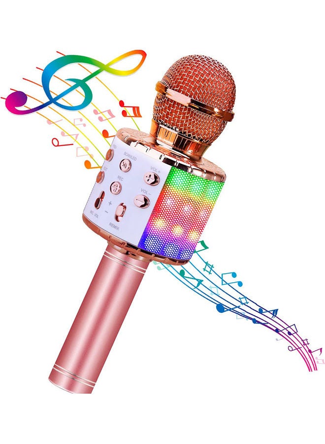 4 in 1 Portable Wireless Microphone Karaoke With Led Light Pink