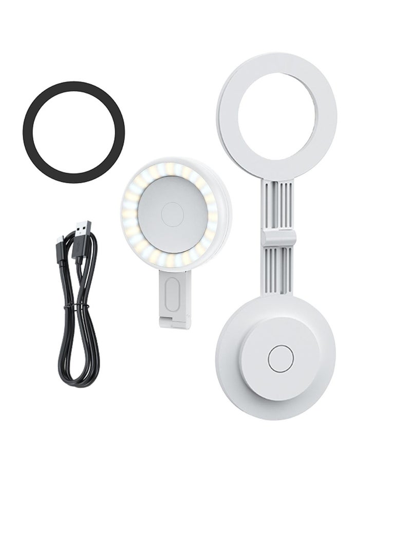 LED Selfie Ring Light, Portable Magnetic Phone Ring Light, Sliding Design Fill Light, Mini Charging Foldable Magnetic Suction Makeup Light, Professional 180° Flip Ring Lighting for Selfies, White