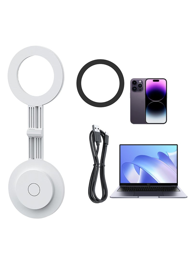 LED Selfie Ring Light, Portable Magnetic Phone Ring Light, Sliding Design Fill Light, Mini Charging Foldable Magnetic Suction Makeup Light, Professional 180° Flip Ring Lighting for Selfies, White