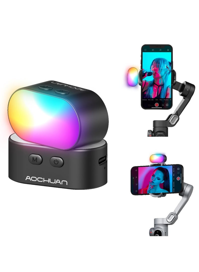 AOCHUAN RGB Magnetic Fill Light for Gimbal LED Video Photography Light 3 Brightness and 7 Color Adjustment for Phone Selfie Live