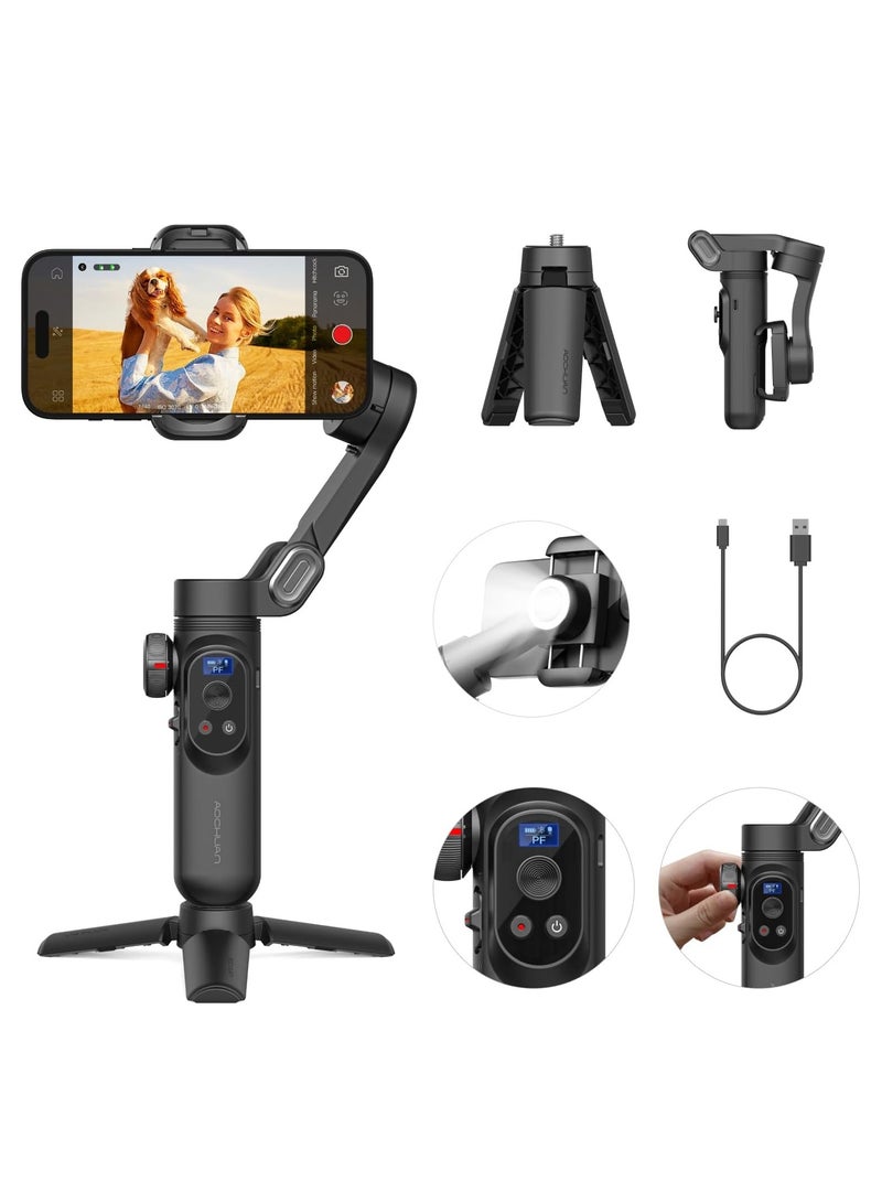 AOCHUAN X PRO Gimbal Stabilizer for Smartphone, Gimbal w/Wireless Charging iPhone Gimbal for iPhone 15 Pro Max/Android Foldable 3-Axis Handheld Phone Gimbal for Video Recording Face Tracking (Black)