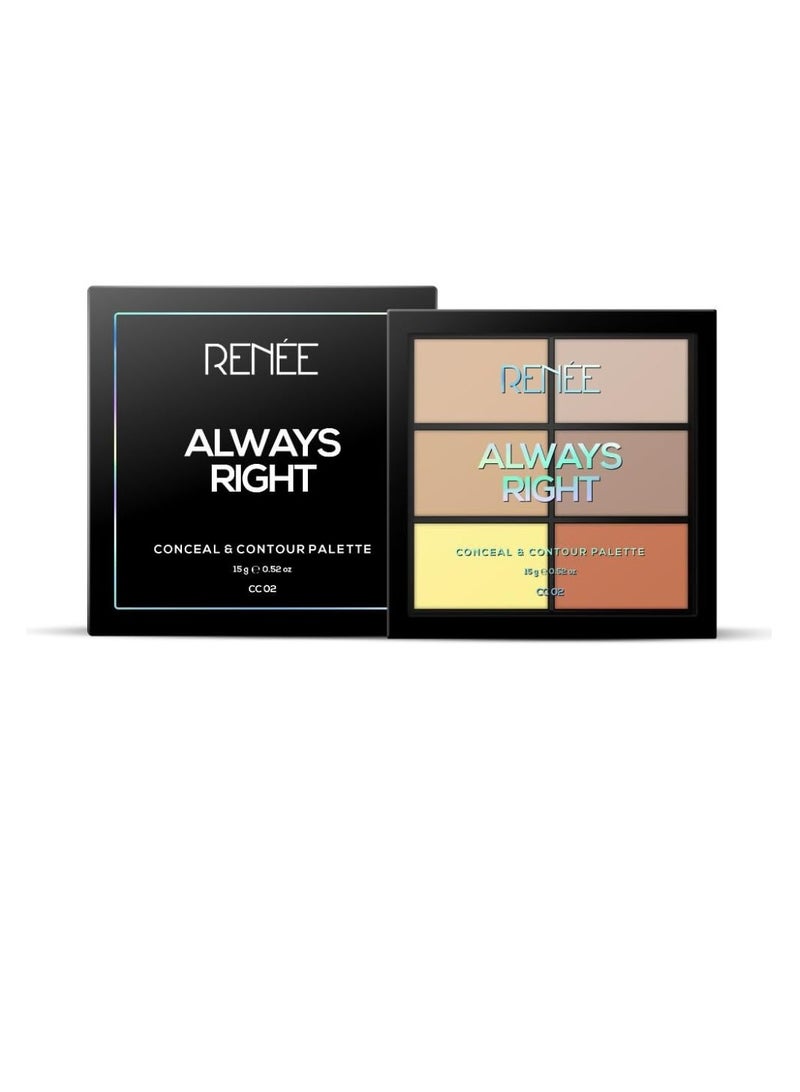 RENEE Always Right Conceal and Contour Palette Cream Finish for Flawless Sculpting and Seamless Blending  Travel friendly Multi purpose Beauty Solution