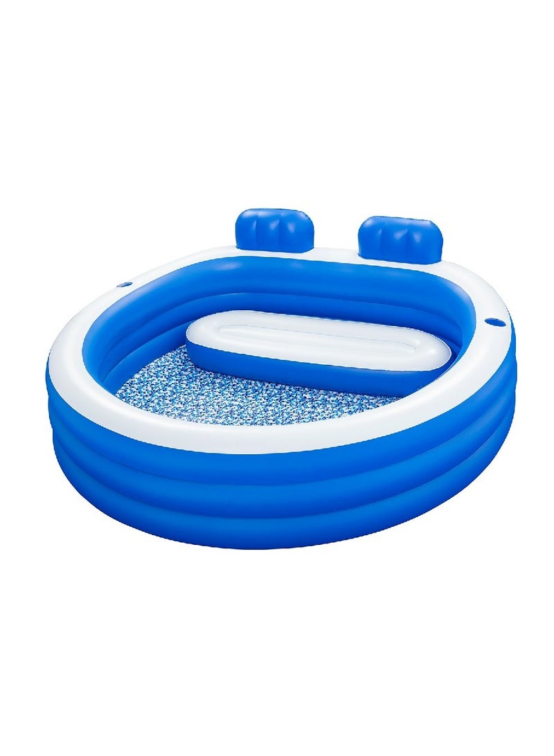 Bestwaysplash Paradise Family Pool, Features A Bench Seat, And 2 Headrests, 2 Cup Holders, 2 Extra-Wide Equal Sidewalls For Stability And Realistic Moasic Print. 231X219X79Cm