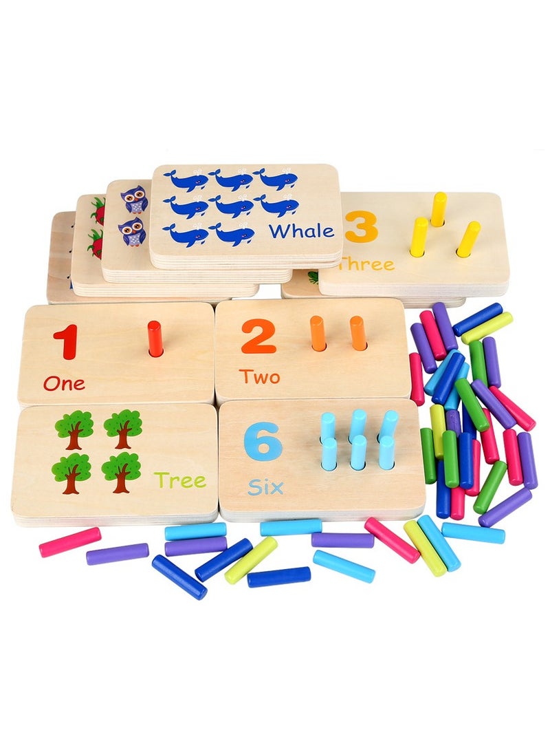 Montessori Sensory Integration Early Education Math Learning Sticks for Children Color Cognitive Matching Board Wooden Stick Games Educational Toys