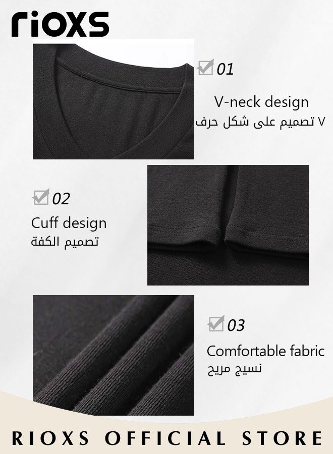 Women's Long Sleeve Basic Shirts, Comfortable Skin-friendly Slim Fitted Underscrub, Soft Stretchy Tops, V-neck Pullover for Women, Classic Simple Undershirt with Fitted Silhouette, Versatile Essential Piece that Can Adapt to Any Situation