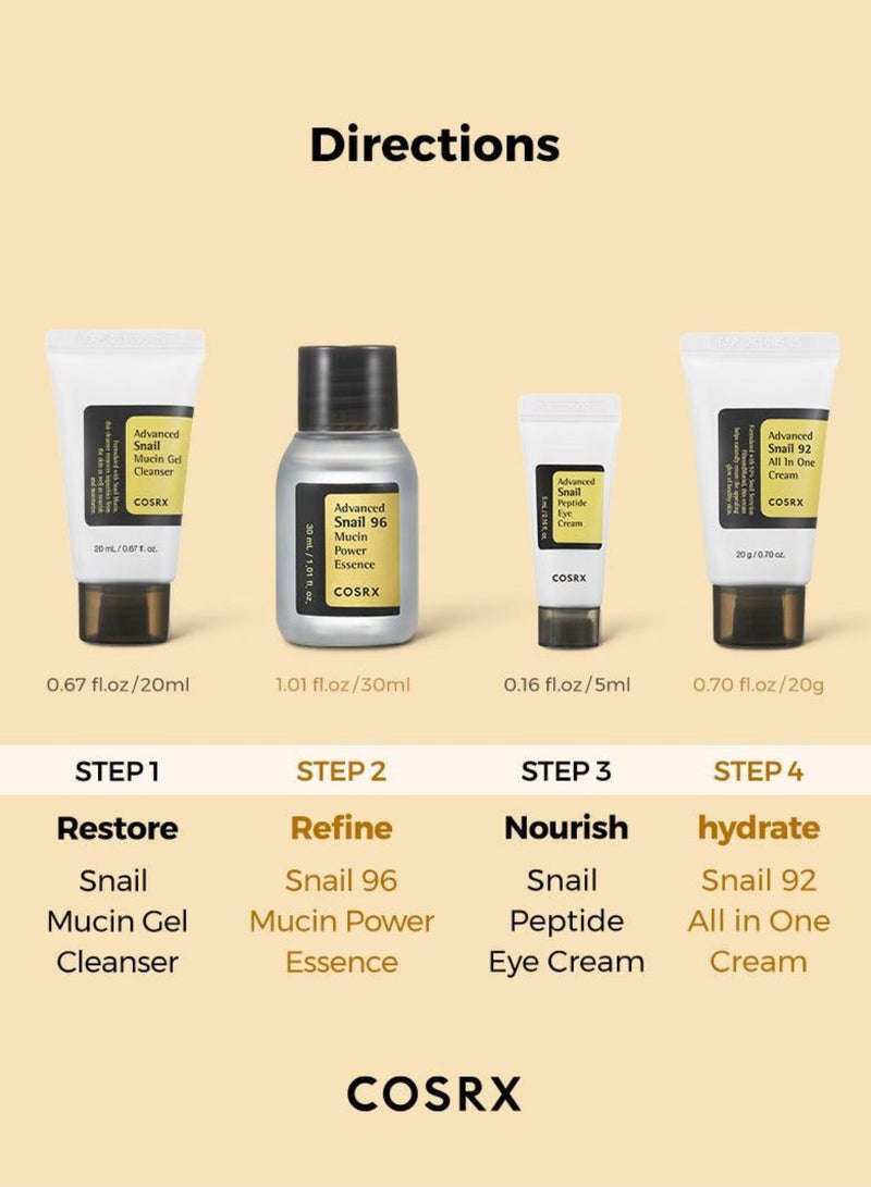 All About Snail Kit 4-Step Beloved Skincare Essentials Infused With Snail Mucin For Perfectly Repairing, Moisturizing, And Soothing Skin 75ml