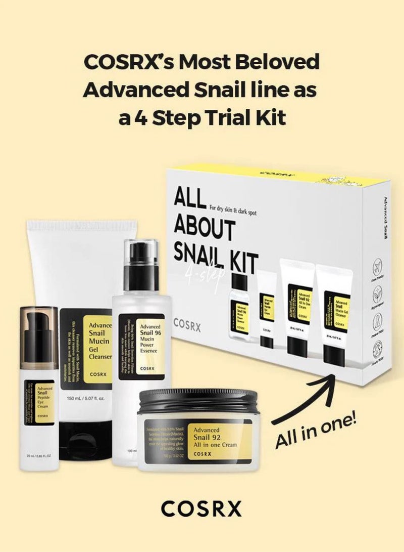 All About Snail Kit 4-Step Beloved Skincare Essentials Infused With Snail Mucin For Perfectly Repairing, Moisturizing, And Soothing Skin 75ml