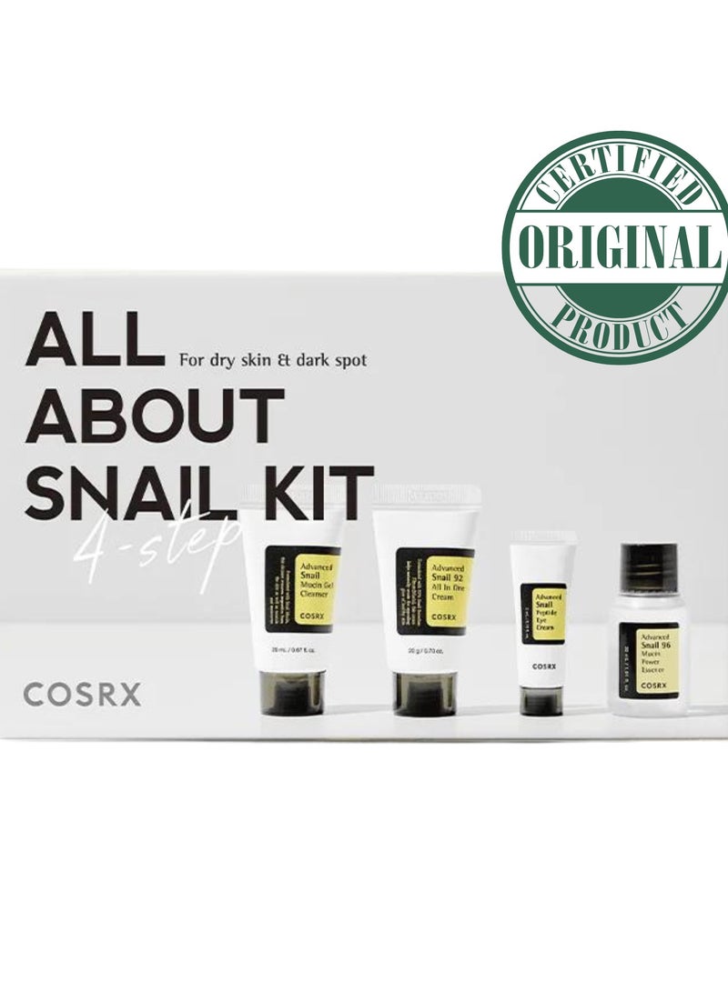 All About Snail Kit 4-Step Beloved Skincare Essentials Infused With Snail Mucin For Perfectly Repairing, Moisturizing, And Soothing Skin 75ml