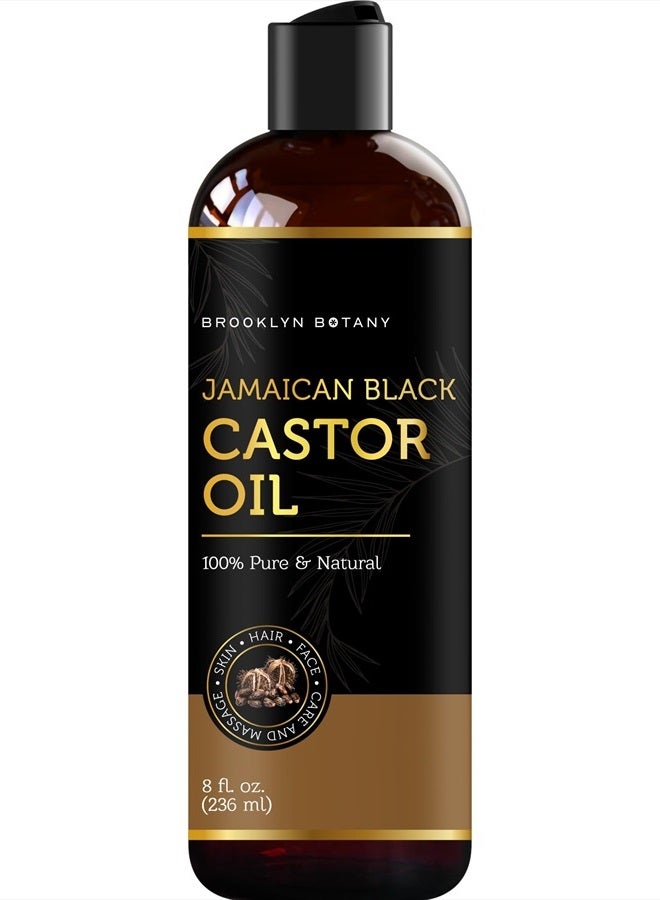 Jamaican Black Castor Oil in Plastic Bottle for Hair Growth, Eyelashes & Eyebrows - 100% Pure and Natural Carrier Oil, Hair & Body Oil - Massage Oil for Aromatherapy - 8 Fl Oz