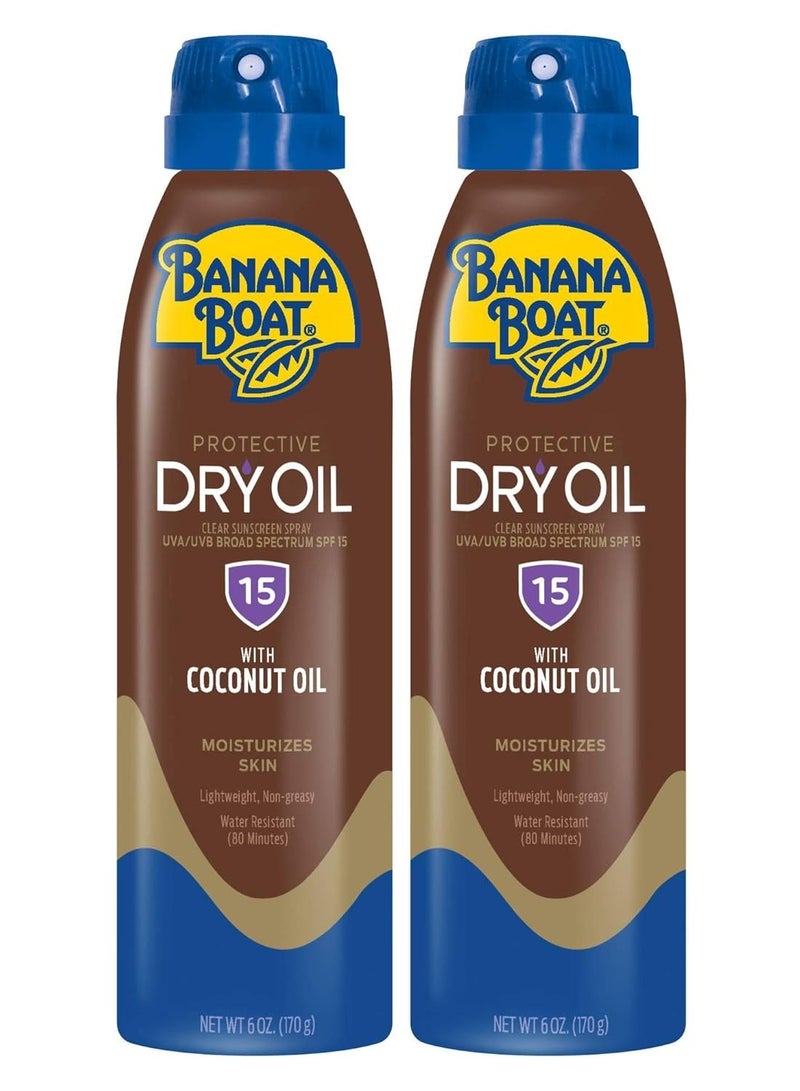 Banana Boat Protective Tanning Dry Oil Clear Spray Sunscreen SPF 15, 6oz | Tanning Sunscreen Spray, Banana Boat Dry Oil SPF 15, SPF Tanning Oil, Dry Tanning Oil Spray, 6oz each Twin Pack