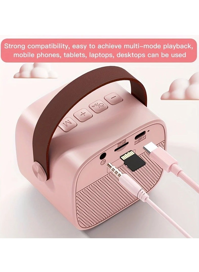 Portable Karaoke Speaker Kits,Mini Wireless Karaoke Speakers with 2 Pack Wireless Microphone for Home Outdoor Party Pink