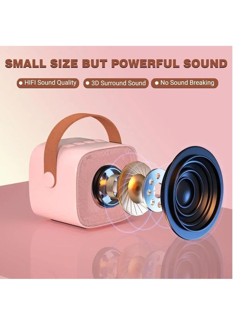 Portable Karaoke Speaker Kits,Mini Wireless Karaoke Speakers with 2 Pack Wireless Microphone for Home Outdoor Party Pink