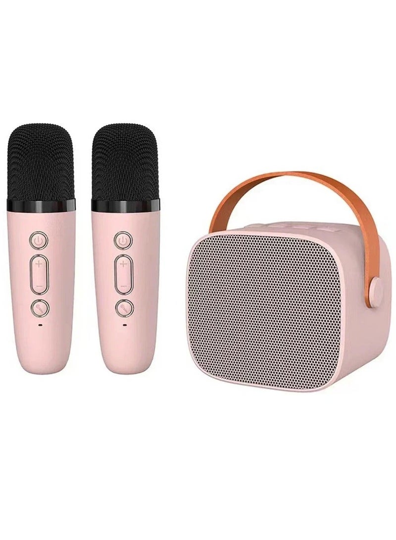 Portable Karaoke Speaker Kits,Mini Wireless Karaoke Speakers with 2 Pack Wireless Microphone for Home Outdoor Party Pink