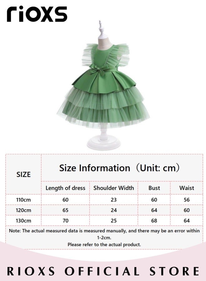 Toddler Girls Flutter Sleeves Pleated Flower Dress Pageant Bowknot Dress Costumes Wedding Dress for Birthday Party Formal Occasions