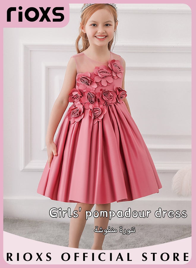Toddler Girls Flutter Sleeves Pleated Flower Dress Pageant Bowknot Dress Costumes Wedding Dress for Birthday Party Formal Occasions