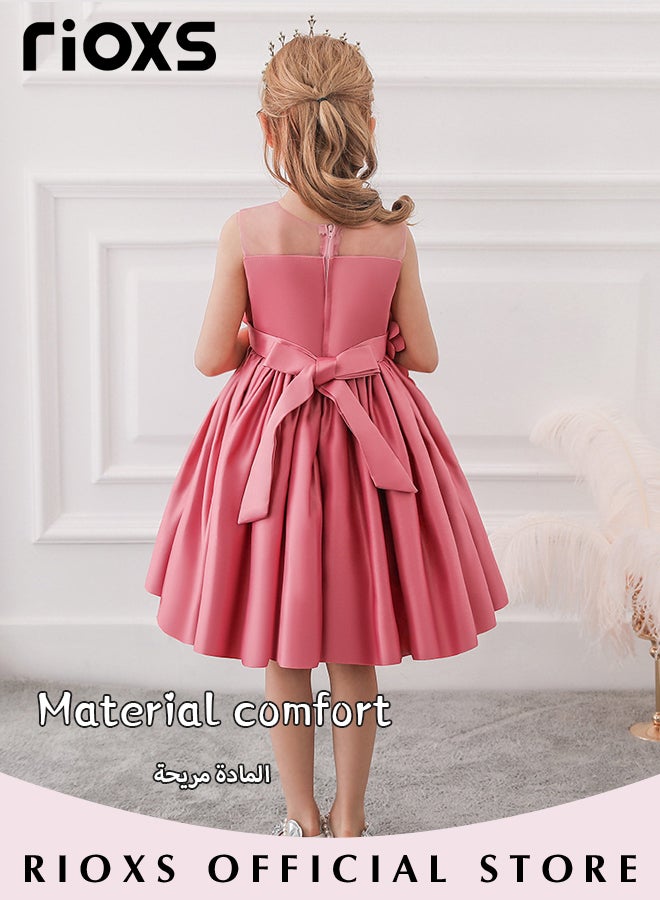 Toddler Girls Flutter Sleeves Pleated Flower Dress Pageant Bowknot Dress Costumes Wedding Dress for Birthday Party Formal Occasions