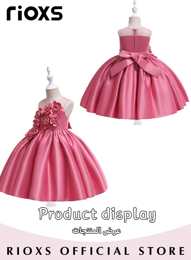 Toddler Girls Flutter Sleeves Pleated Flower Dress Pageant Bowknot Dress Costumes Wedding Dress for Birthday Party Formal Occasions