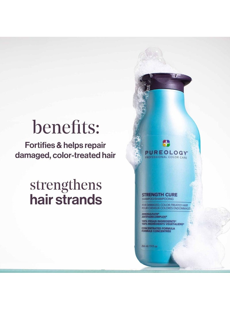 Pureology Strength Cure Shampoo | For Damaged, Color-Treated Hair | Fortifies & Strengthens Hair | Sulfate-Free | Vegan