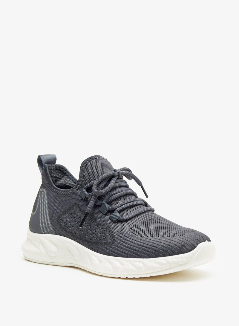 Textured Lace-Up Mens' Sports Shoes with Pull Tabs Grey