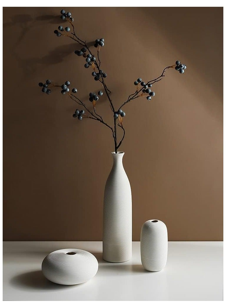 Set of 4 White Embossed Line Ceramic Vases | with 40pcs White Vase Fillers | for Flower Arrangements, Elegant Home Décor, Gifting (E)