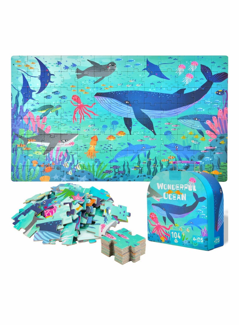 104 Piece Jigsaw Puzzles for Kids Ages 3-5, Floor Puzzles for Kids Ages 4-8-10, Preschool Learning & Education Toys, Ocean Animal Puzzles for Children