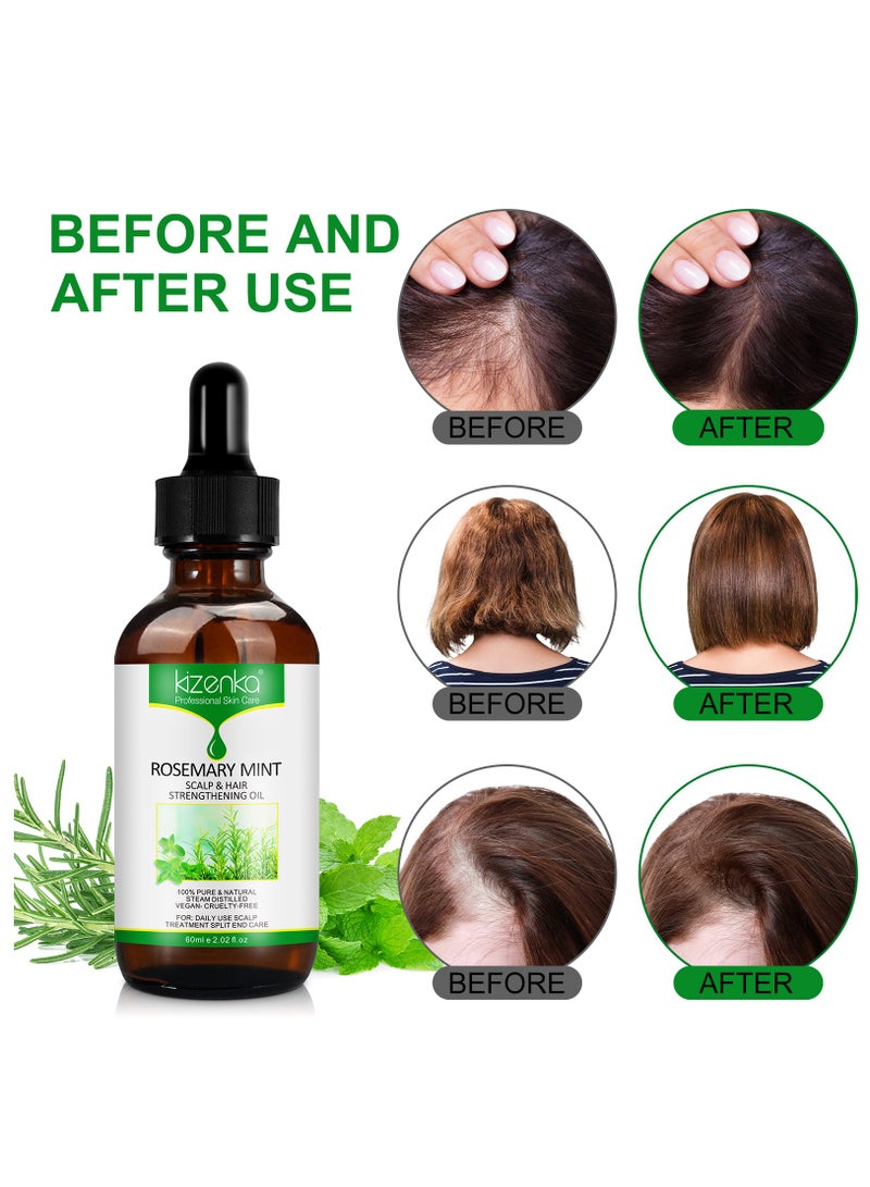 60ml Rosemary Mint Oil for Hair Growth Scalp & Hair Strengthening Oil Encourages hair Growth 100% Pure Natural Steam Distilled Rosemary Peppermint Oil Scalp Treatment Split End Care