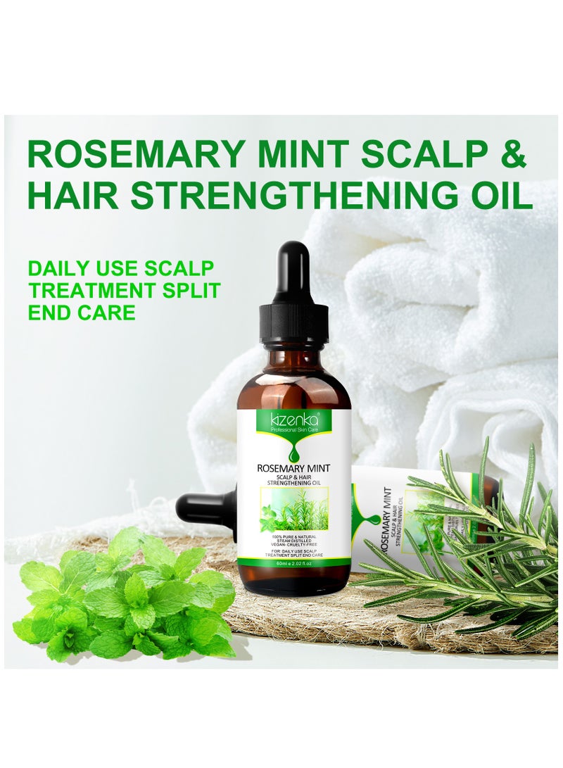 60ml Rosemary Mint Oil for Hair Growth Scalp & Hair Strengthening Oil Encourages hair Growth 100% Pure Natural Steam Distilled Rosemary Peppermint Oil Scalp Treatment Split End Care