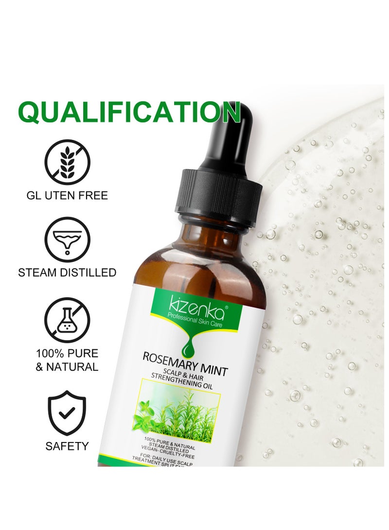 60ml Rosemary Mint Oil for Hair Growth Scalp & Hair Strengthening Oil Encourages hair Growth 100% Pure Natural Steam Distilled Rosemary Peppermint Oil Scalp Treatment Split End Care