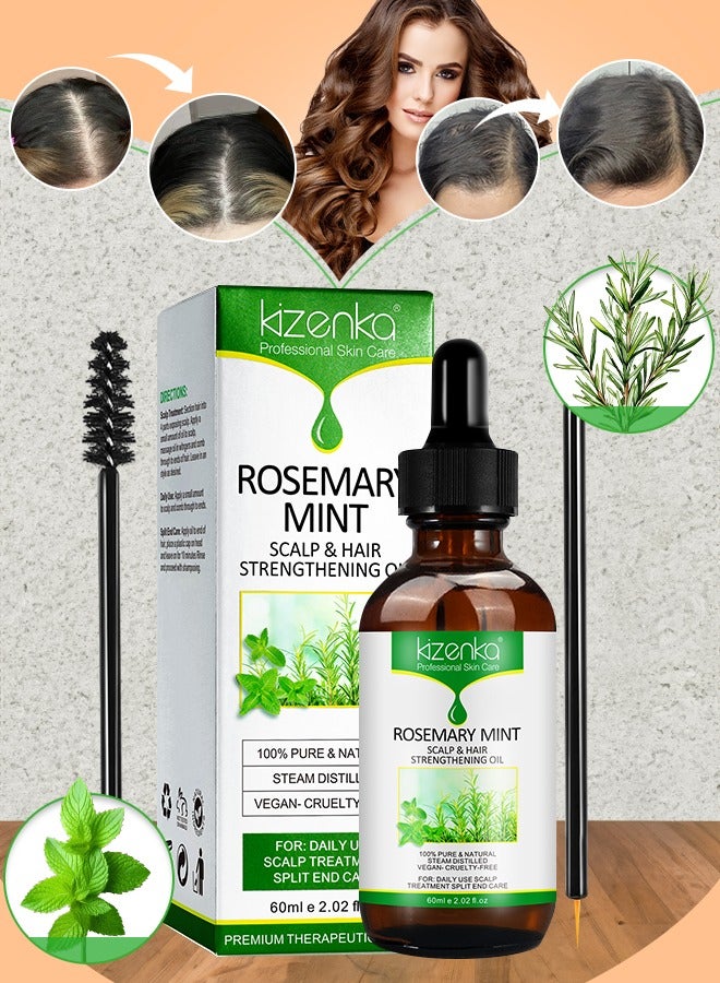 60ml Rosemary Mint Oil for Hair Growth Scalp & Hair Strengthening Oil Encourages hair Growth 100% Pure Natural Steam Distilled Rosemary Peppermint Oil Scalp Treatment Split End Care