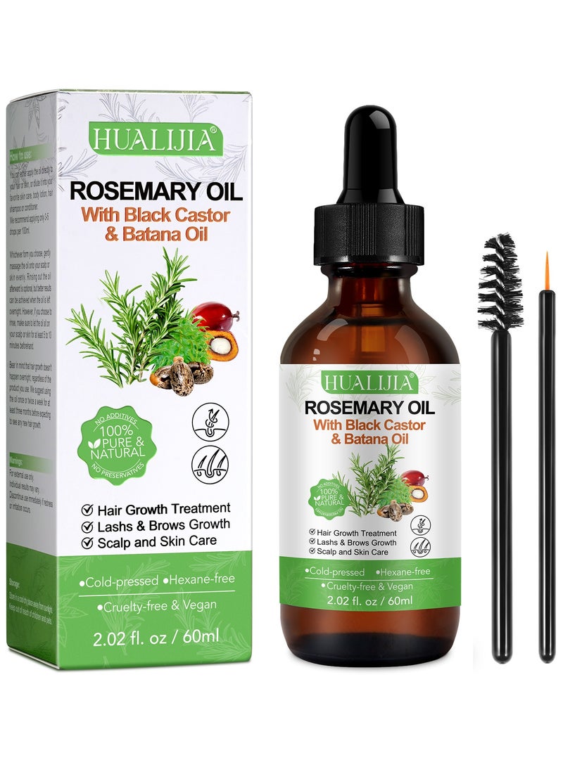 3 In 1 Rosemary Oil with Black Castor Oil & Batana Oil for Hair Care Hair Conditioner Oil for Thin Hair Repair Damaged Hair Nourishes Thin Hair Scalp Skin and Loss Hair Growth Fit 60ml