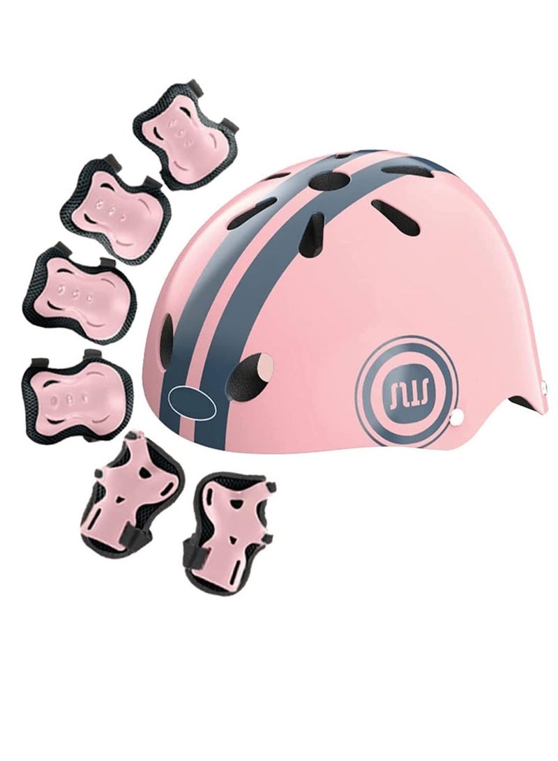 Bike Helmet Set for Kids with Knee , Elbow & Wrist Pads(Pink)
