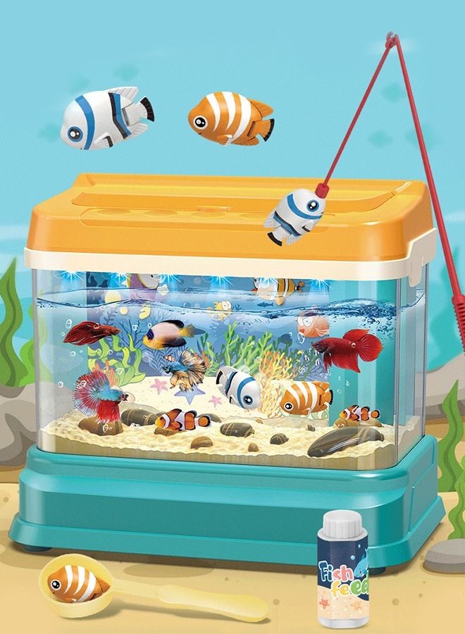 Mini Aquarium Artificial Fish Tank with 2 pieces Moving Fish , Fake Aquarium Toy Fish Tank with USB Powered and Magnetic Bottle