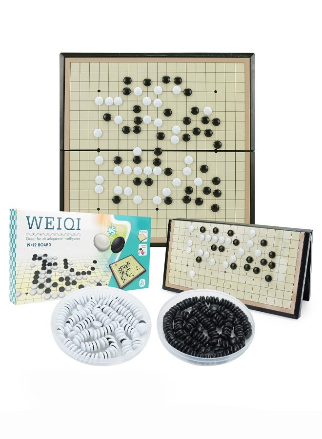 Portable Foldable Magnetic Gomoku Travel Board Game 28.5CM*28.5CM,19x19 Go Board Game Set Classic Strategy Game with Plastic Go Pieces