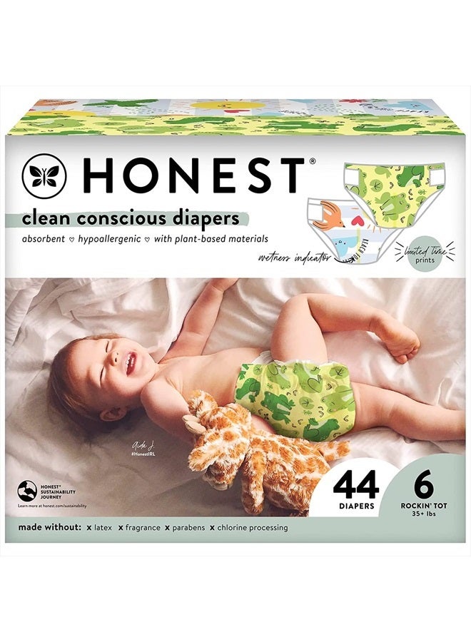 Clean Conscious Diapers | Plant-Based, Sustainable | Spring '23 Limited Edition Prints | Club Box, Size 6 (35+ lbs), 44 Count