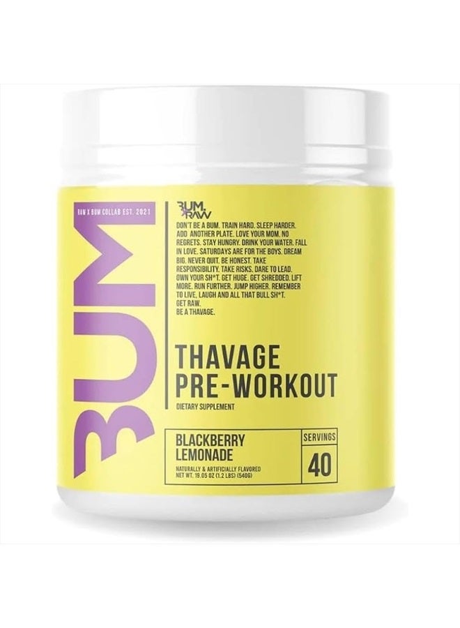 Pre Workout Powder, Thavage (BlackBerry Lemonade) - Chris Bumstead Sports Nutrition Supplement for Men & Women - Cbum Preworkout for Working Out, Hydration, Mental Focus & Energy - 40 Servings