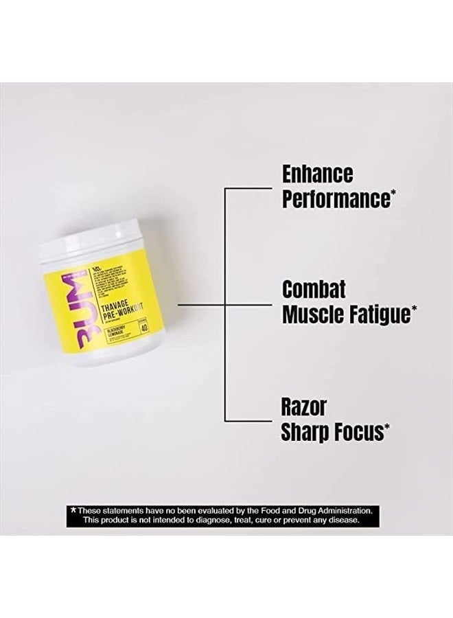 Pre Workout Powder, Thavage (BlackBerry Lemonade) - Chris Bumstead Sports Nutrition Supplement for Men & Women - Cbum Preworkout for Working Out, Hydration, Mental Focus & Energy - 40 Servings