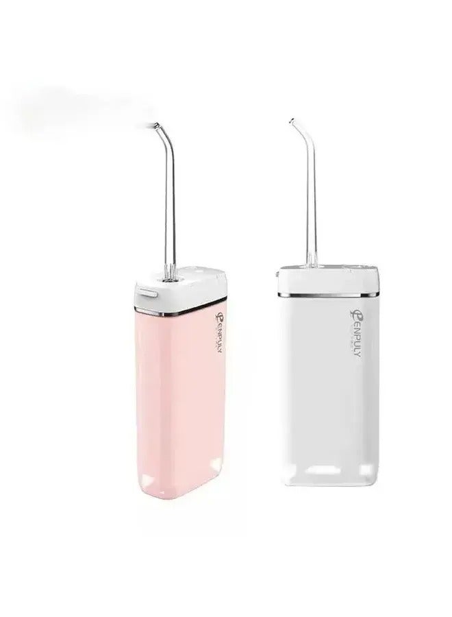 Enpuly Portable Oral Irrigator, 140ml Water Tank, 1100mAh Battery, 3 Modes, 1600 Pulses/min, 0.6mm Nozzle, White/Pink