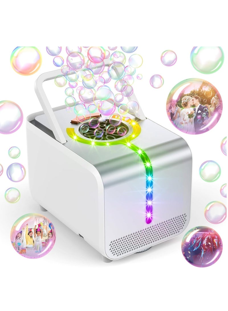 Bubble Machine, Durable Automatic Bubble Blower with LED Lights, 20000+ Bubbles Per Minute Bubbles for Kids, Bubble Maker Operated by Plugin or Batteries for Indoor Outdoor Birthday Party