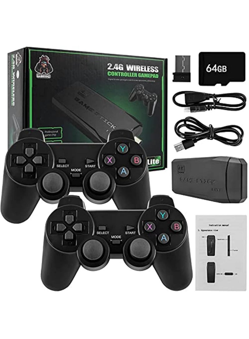 HD 4K M8 Game Stick Wireless Video Game Console 64GB Built-In 10000 Retro TV Game with Dual 2.4G Wireless Controller for GBA/PS1