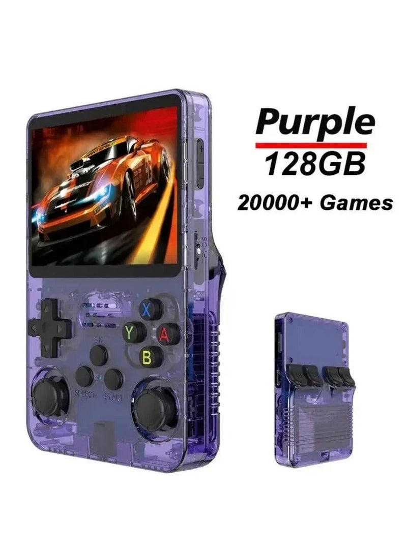 R36S Handheld Retro Gaming Console Linux System with 128G TF Card, Preloaded with 15000+ Games, Retro Video Game Console 3.5-inch IPS Screen (Purple 128G)