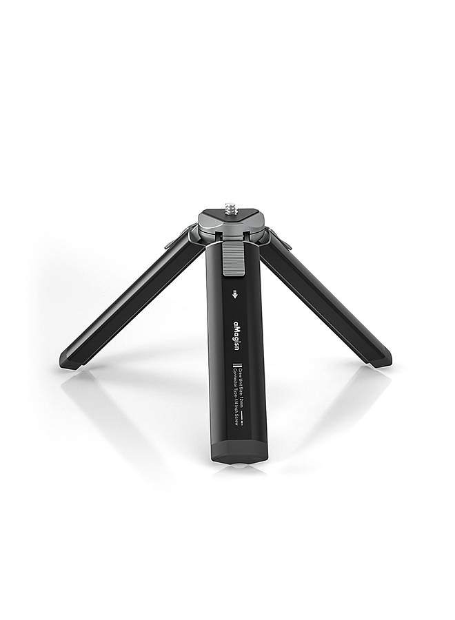 AM11 Desktop Tripod Mini Travel Tripod Stand Metal Phone Tripod with 1/4 Inch Screw 2-Level Adjustable Height for Gimbal Stabilizer Selfie Stick DSLR Camera