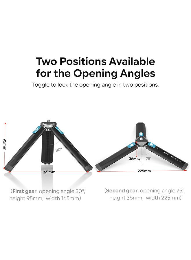 AM11 Desktop Tripod Mini Travel Tripod Stand Metal Phone Tripod with 1/4 Inch Screw 2-Level Adjustable Height for Gimbal Stabilizer Selfie Stick DSLR Camera