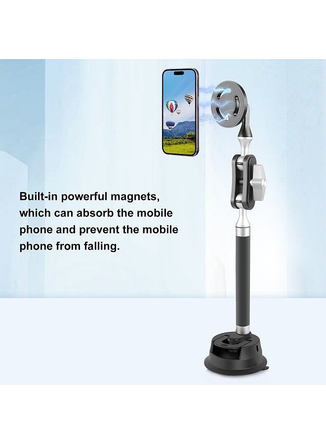 PU273B Suction Cup Phone Mount Suction Cup Mount Aluminum Alloy with 1/4in Screw Dual 360°Rotatable Ball Head with Sports Camera Adapter Phone Clip Magnetic Phone Holder & Metal Stickers