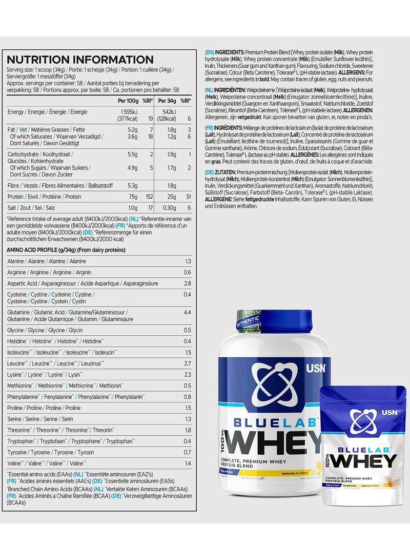 USN Blue Lab 100% Whey 2kg Banana Flavor 58 Serving