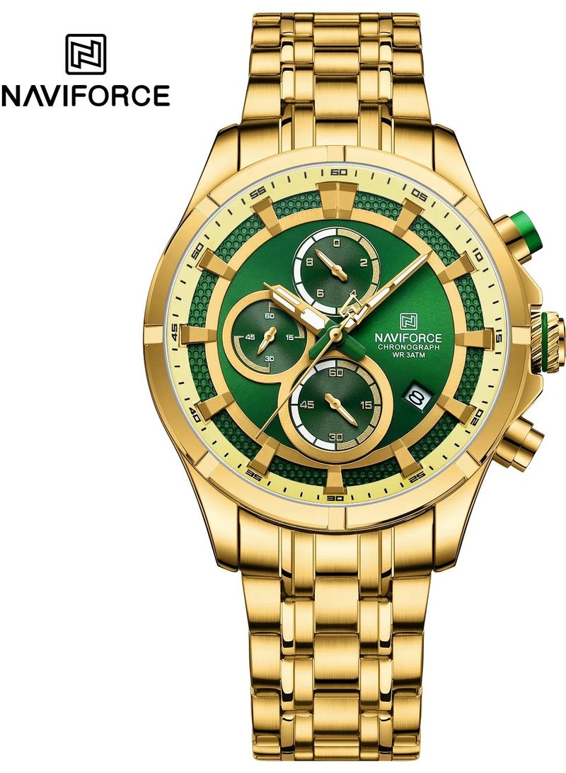 NAVIFORCE NF8046 Chronoquest Top Luxury Stainless Steel Strap Quartz Watch, Date Luminous Pointer Wrist Watch for Men’s