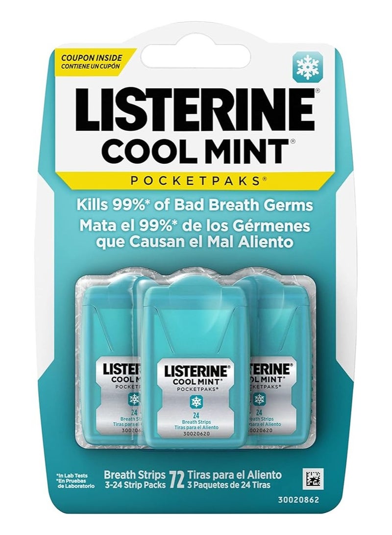 Listerine Cool Mint Pocketpaks Breath Strips Kills Bad Breath Germs, 3 Pack