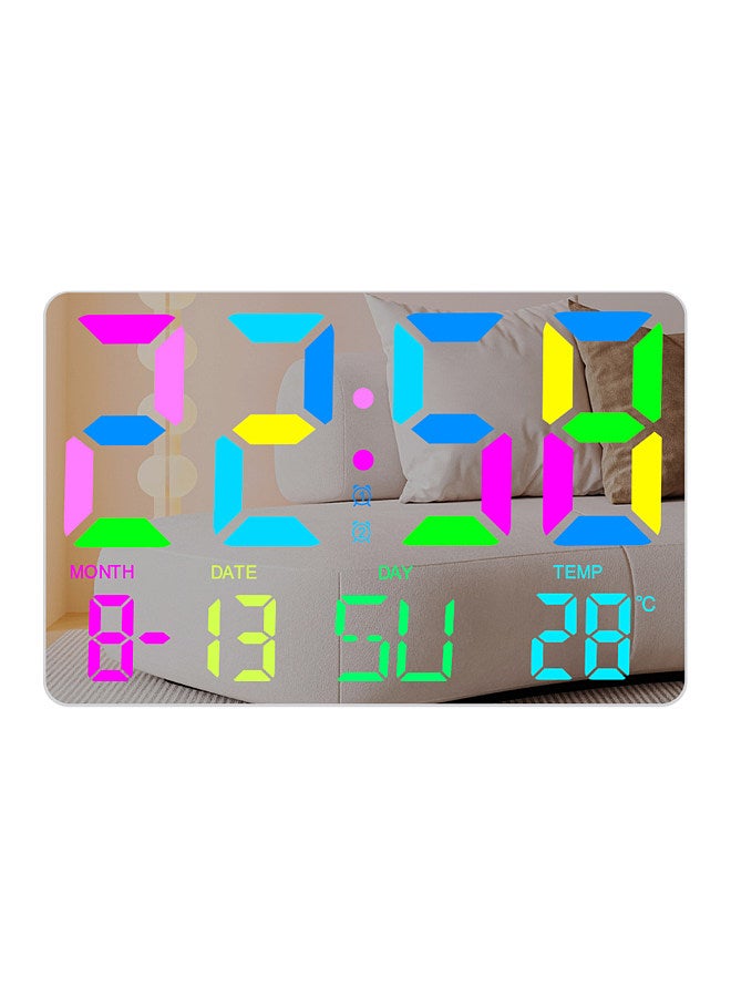 TS-5310 Digital RGB Wall Clock Large Screen Mirror Alarm Clock 5 Gear Brightness Adjustable with Date/Week/Temperature Display