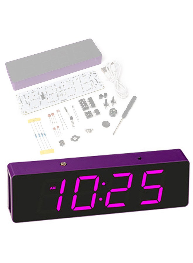 LED Electronic Clock Kit Four Light Control Modes Alarm Clock Time Error Correction Function Soldering Practice DIY Set Multi-Color Optional
