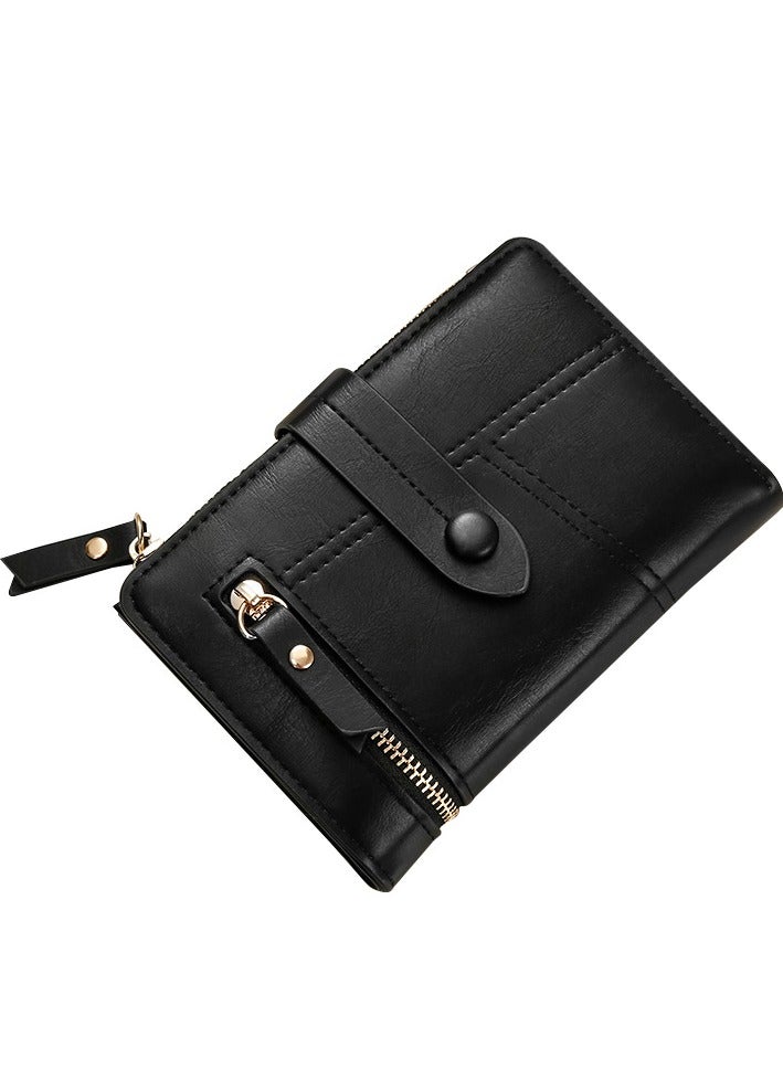 Pu Leather Short Zipper Three Fold Wallet