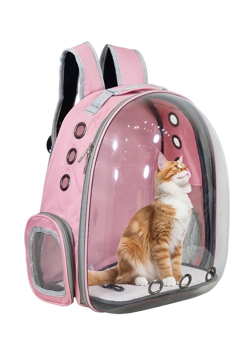 Pet backpack travel carrier for cats and dogs, Breathable and transparent pet carrier for Traveling, Walking, Hiking, and Outdoor Activities, Airline-approved space capsule pet bag (Pink)